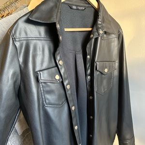 ZARA Black Faux Leather Oversized Button Up